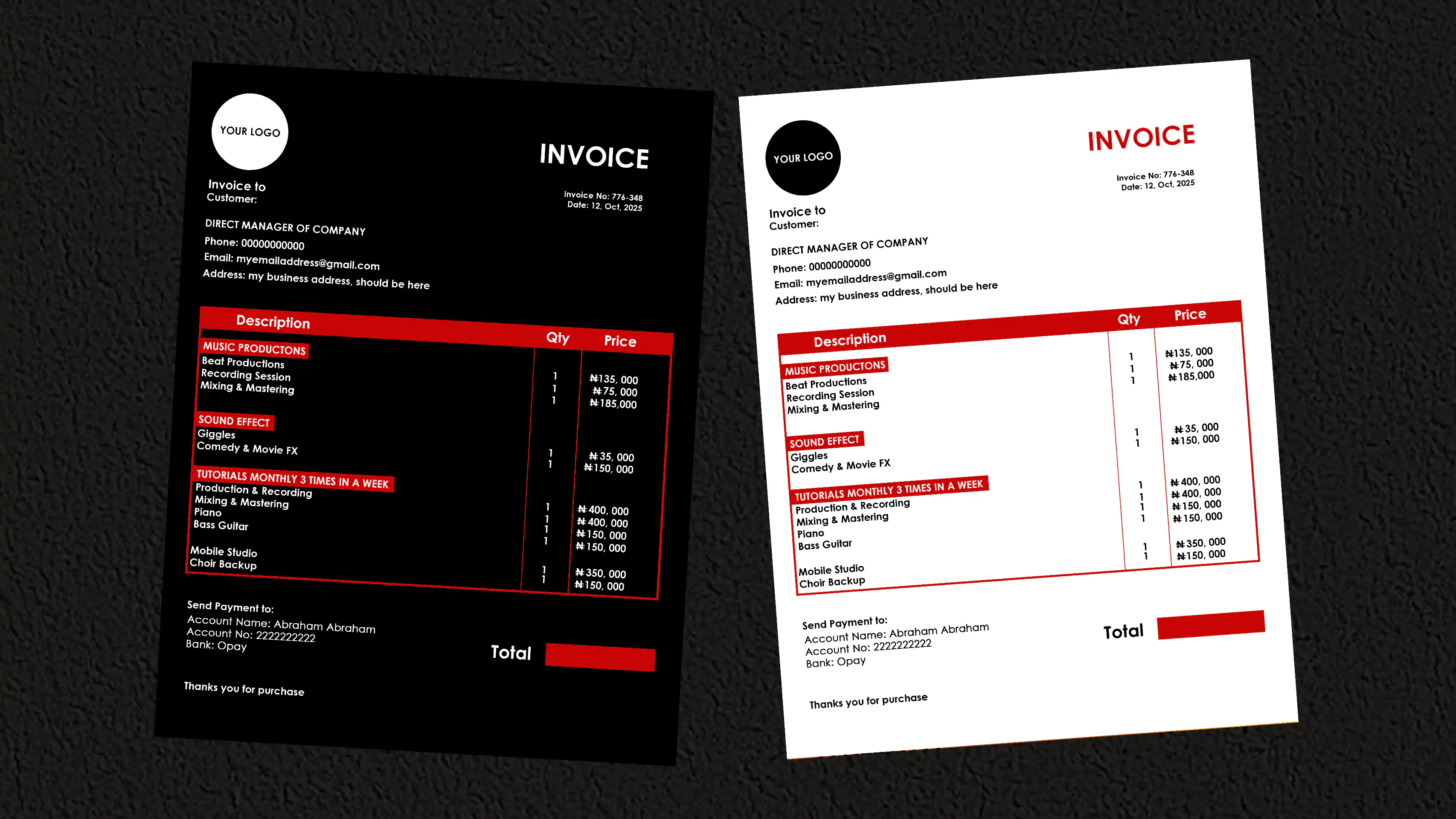 Editable Corporate Business Invoice